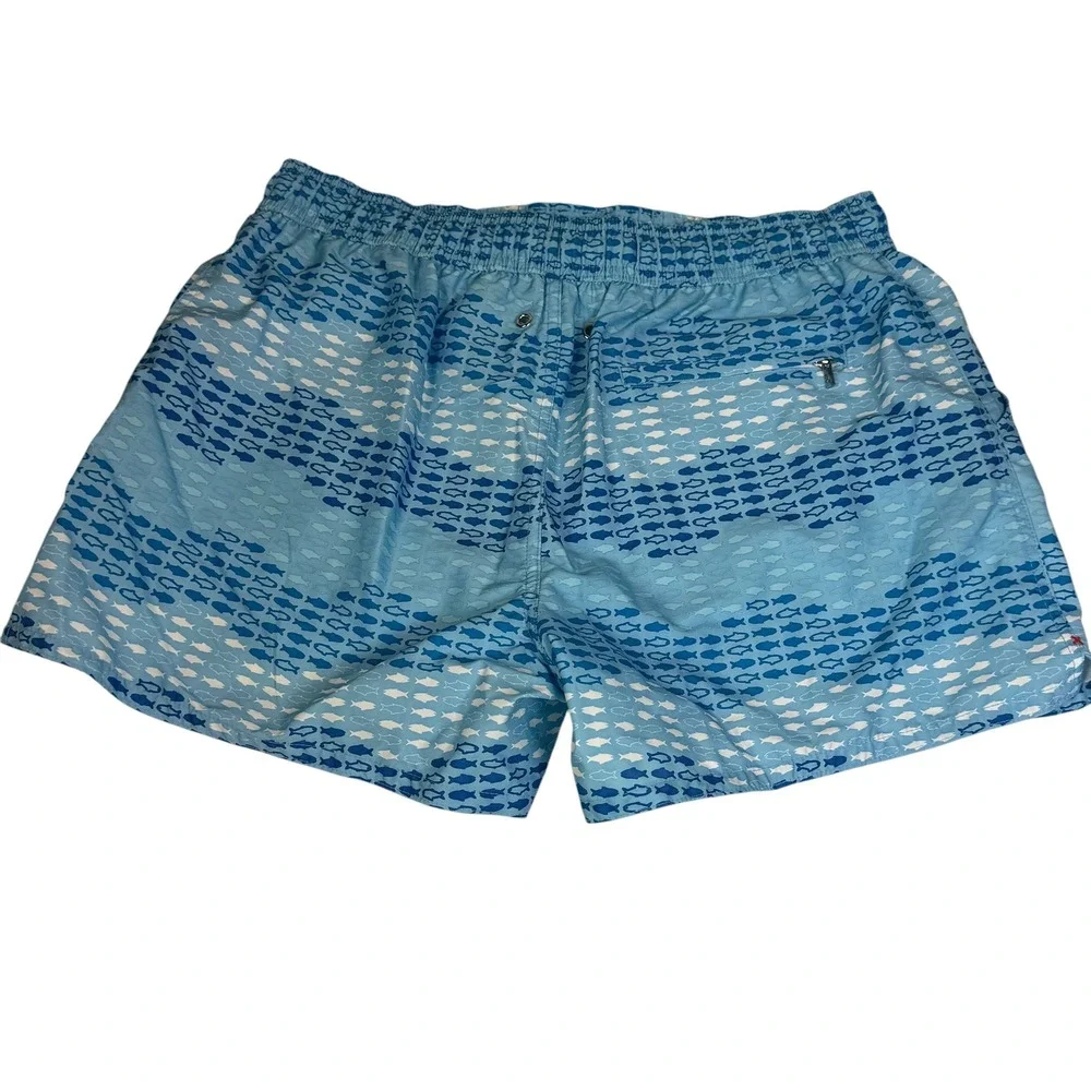 2(X)IST Mens Blue Fish Print Swim Trunks Mesh‎ Lined Drawstring Shorts Size L